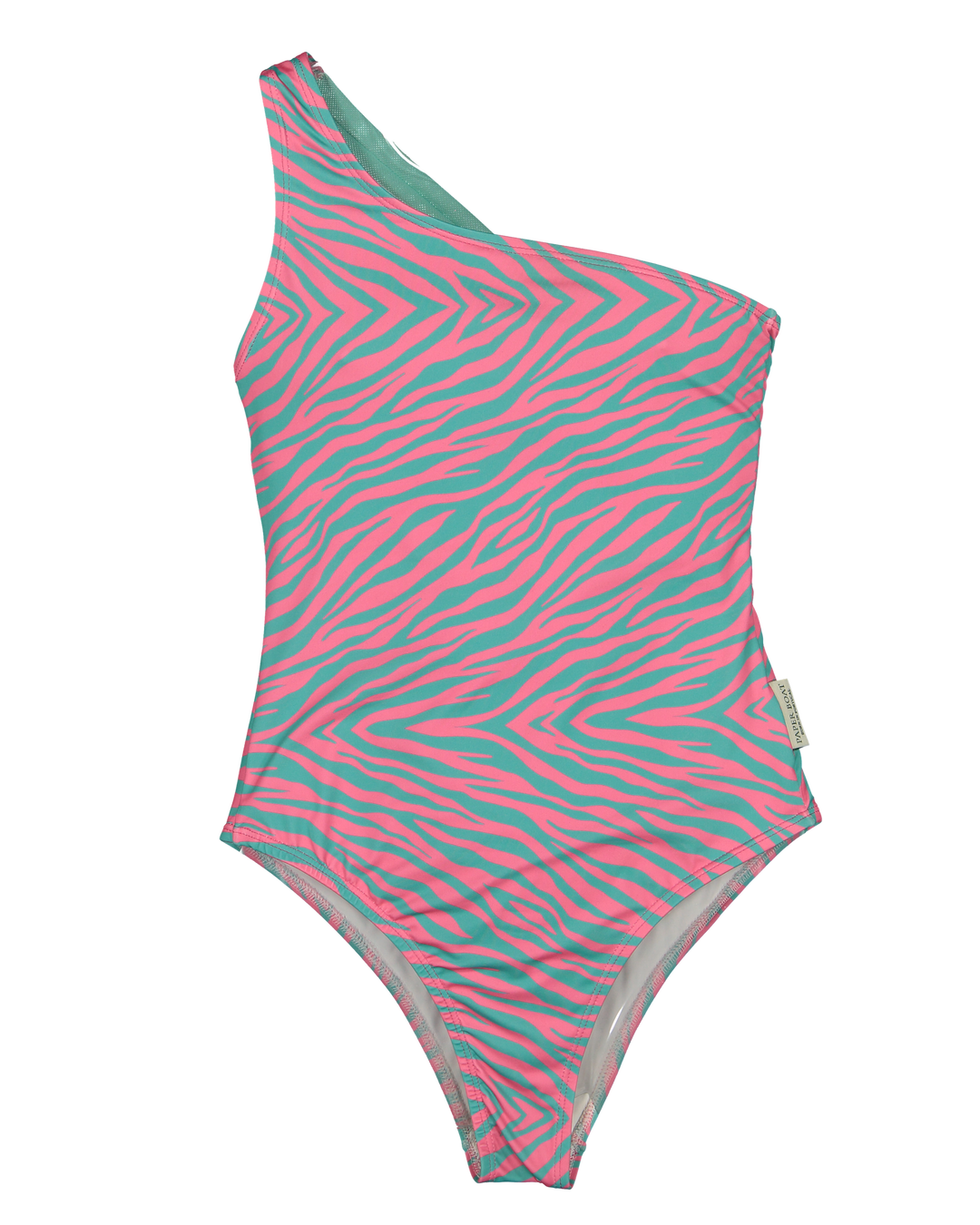 girls asymmetric swimsuit mint pink wave print
