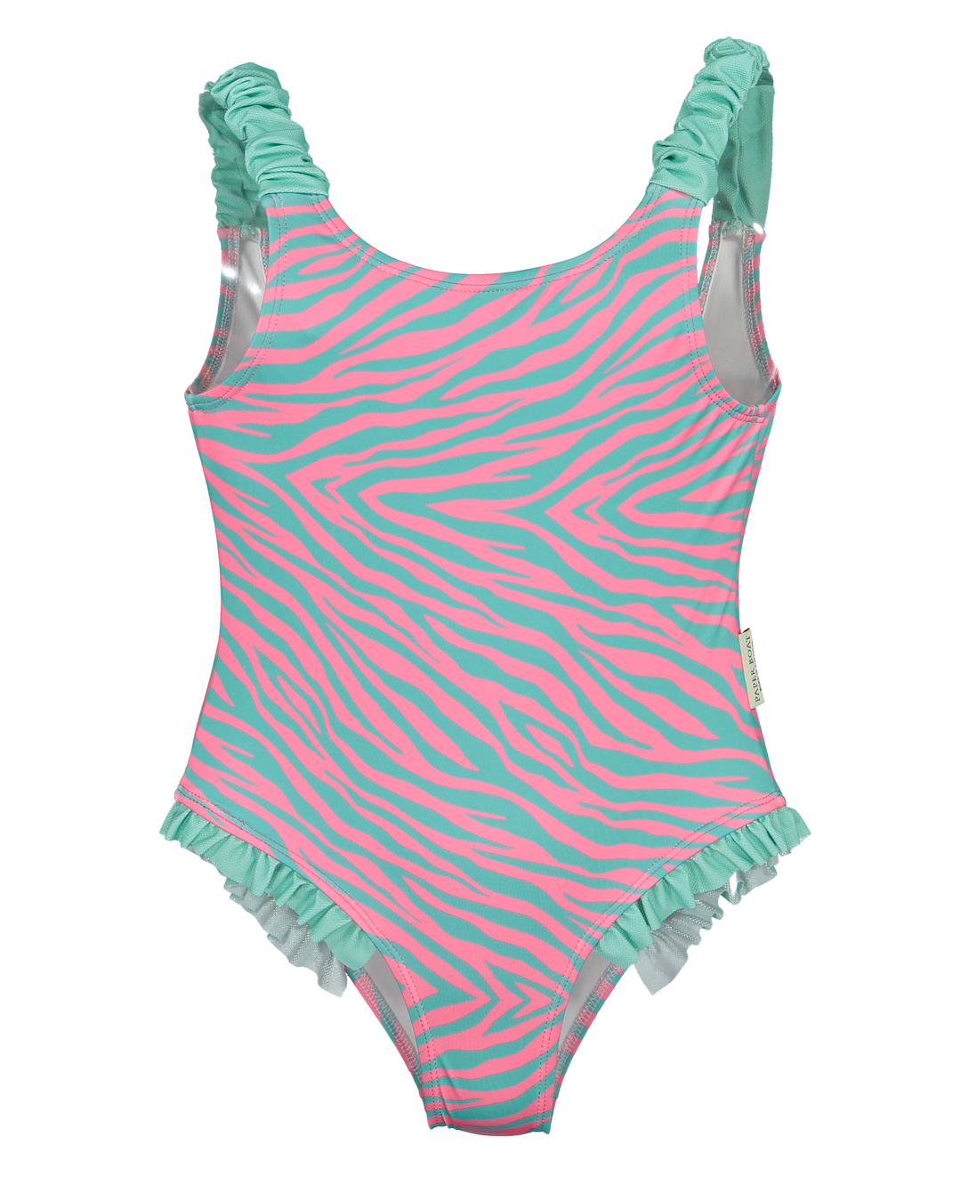 girls mint pink wave print swimsuit ruffle
