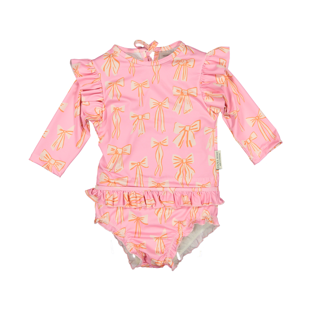 baby girl pink bow bikini bottom with ruffle
