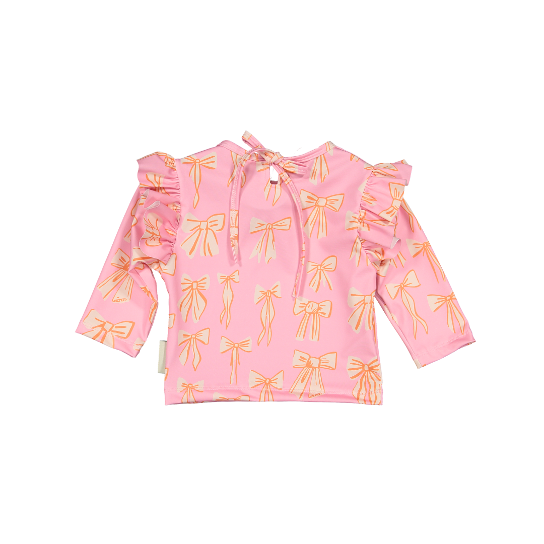 girls pink bow print rash guard long sleeve
