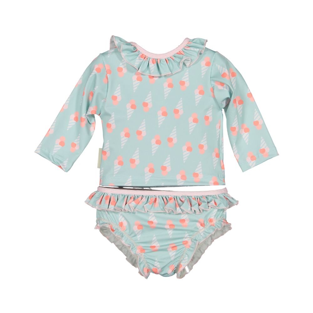 girls long sleeve rash guard pastel blue ice cream print UV swim shirt

