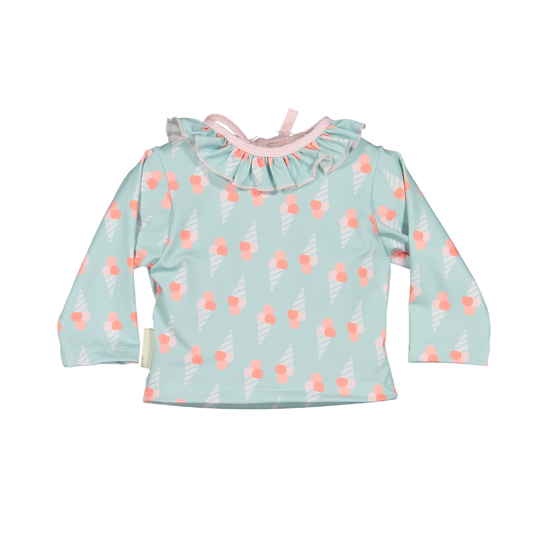 girls long sleeve rash guard pastel blue ice cream print UV swim shirt
