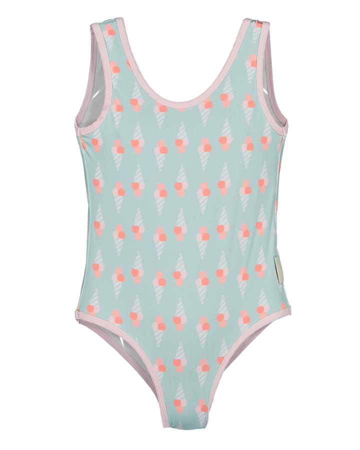 girls one piece swimsuit pastel blue ice cream print summer beach swimwear
