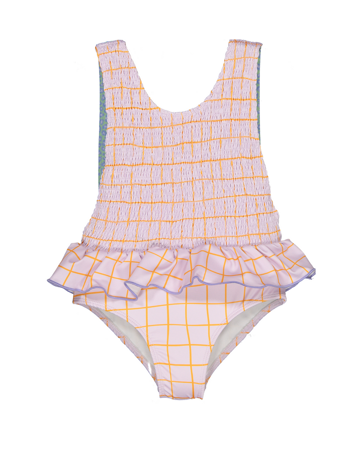 Swimsuit Lilac Squares Frilled - سباح