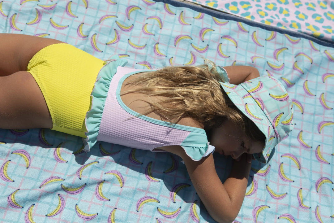 girls candy swimsuit pink yellow ruffle one piece summer swimwear