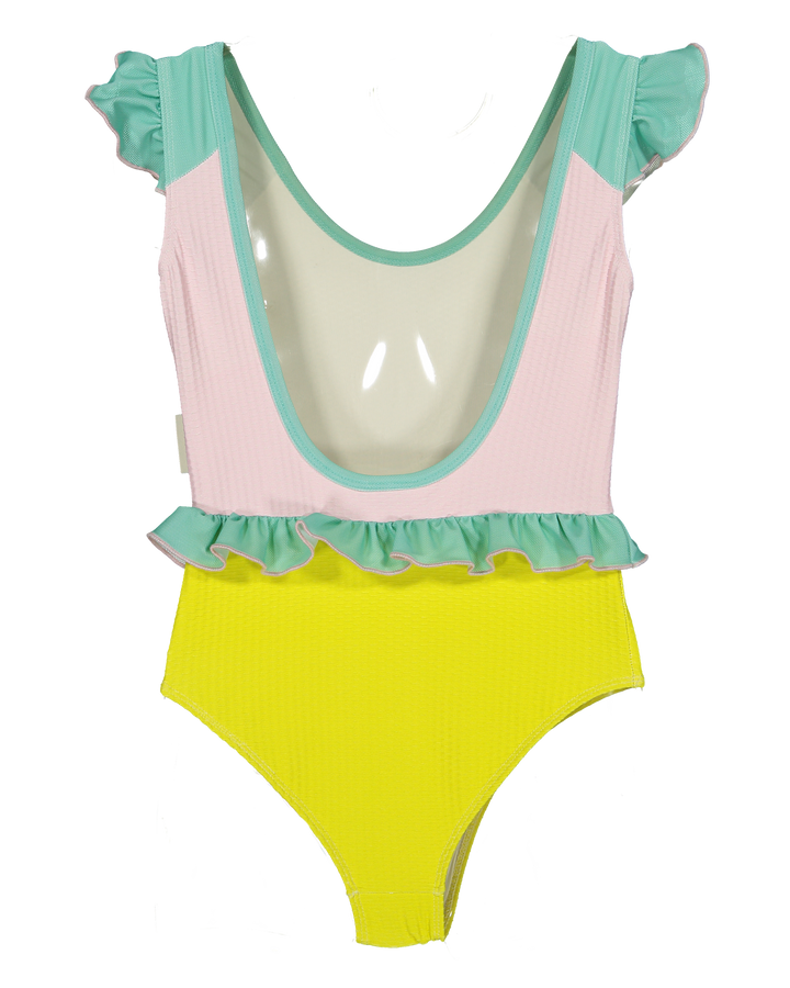 girls candy swimsuit pink yellow ruffle one piece summer swimwear