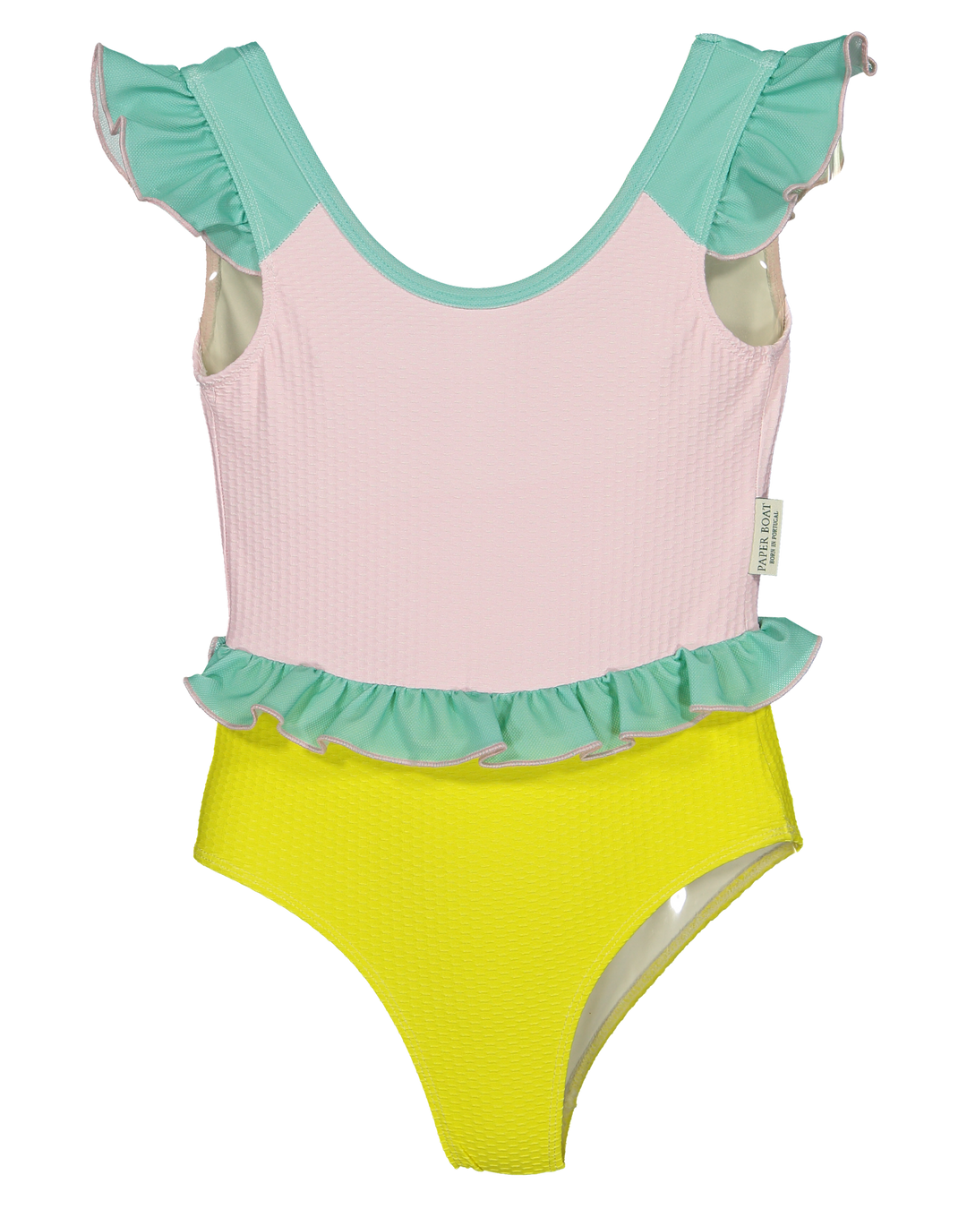 girls candy swimsuit pink yellow ruffle one piece summer swimwear