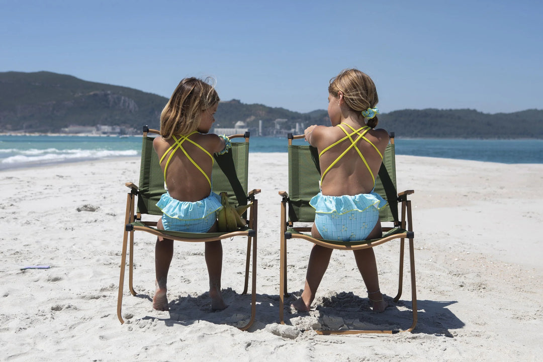 girls smocked swimsuit aqua floral ruffle one piece swimwear
