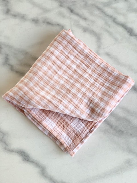 Swaddle Muslin - Gingham Powder Pink - قماط