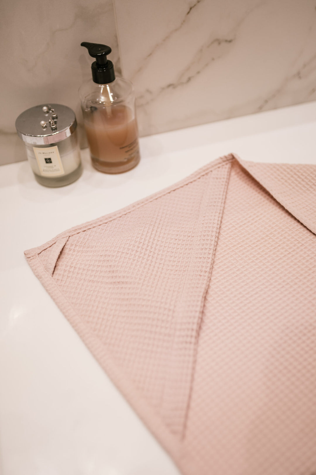 Towel Baby Waffle With Hood - Powder Pink - منشفة