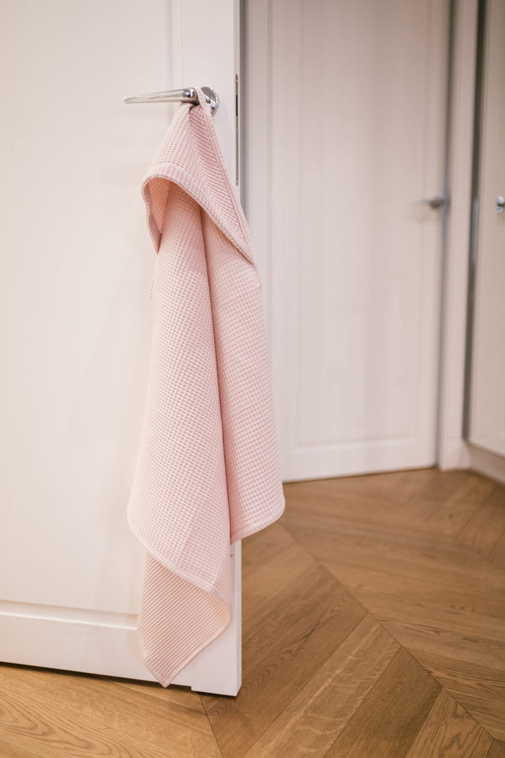 Towel Baby Waffle With Hood - Powder Pink - منشفة