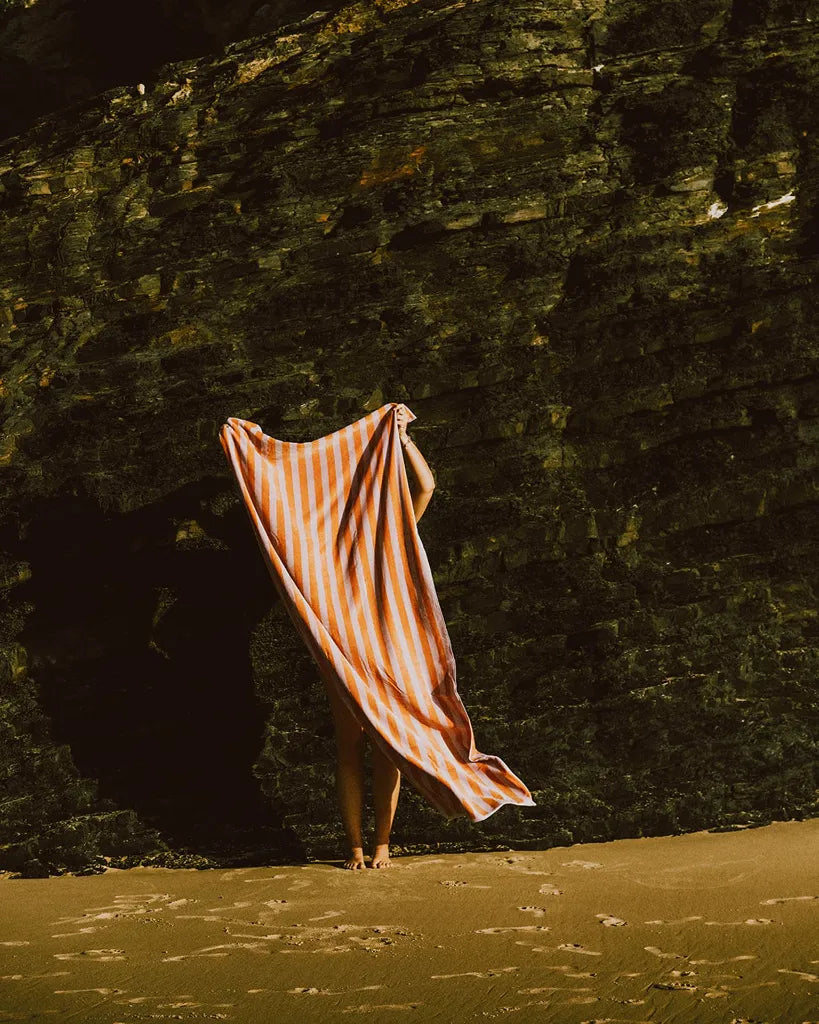 Place Reservee CABANE striped beach towel in Lavender and Peach