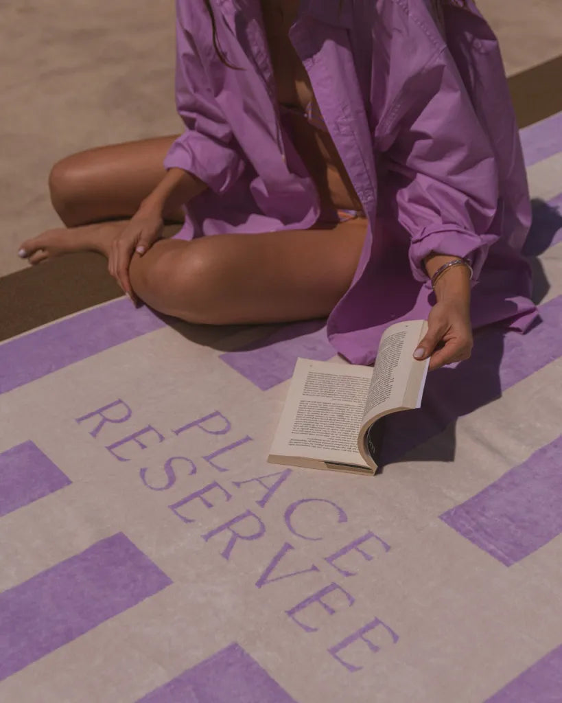 Place Reservee lavender striped cotton beach towel