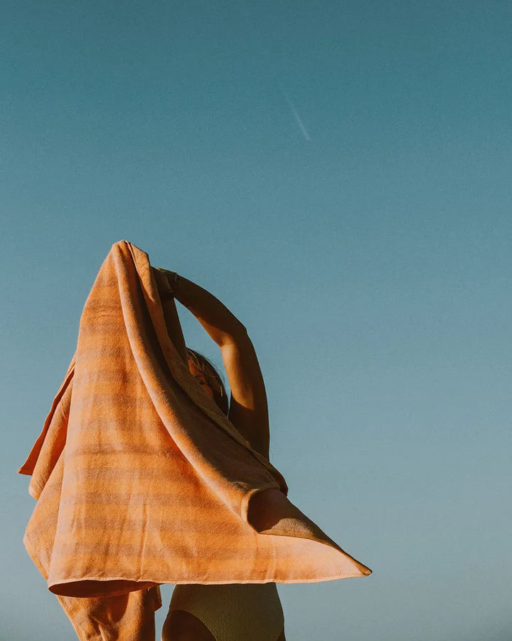 Place Reservee CABANE striped beach towel in Peach and Pink Lemonade