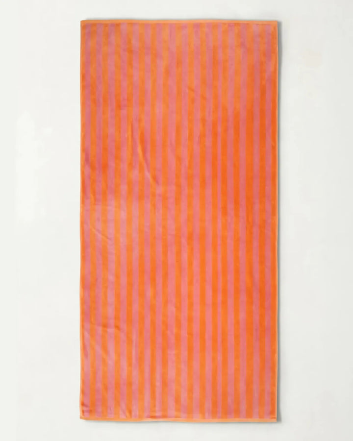 Place Reservee CABANE striped beach towel in Peach and Pink Lemonade