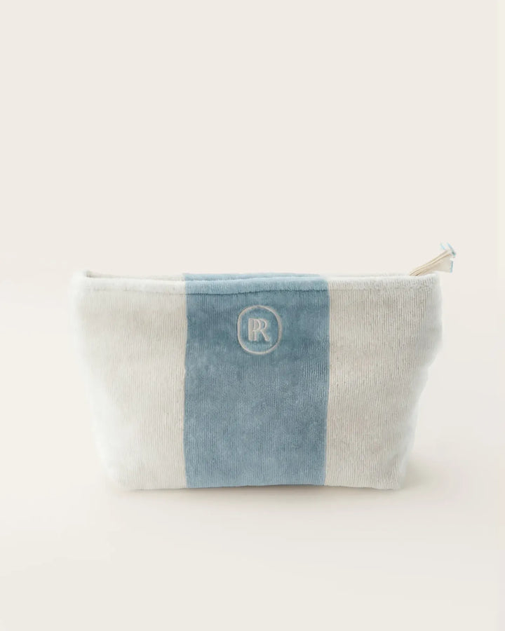 Place Reservee Atlantic blue striped velvet toiletry bag