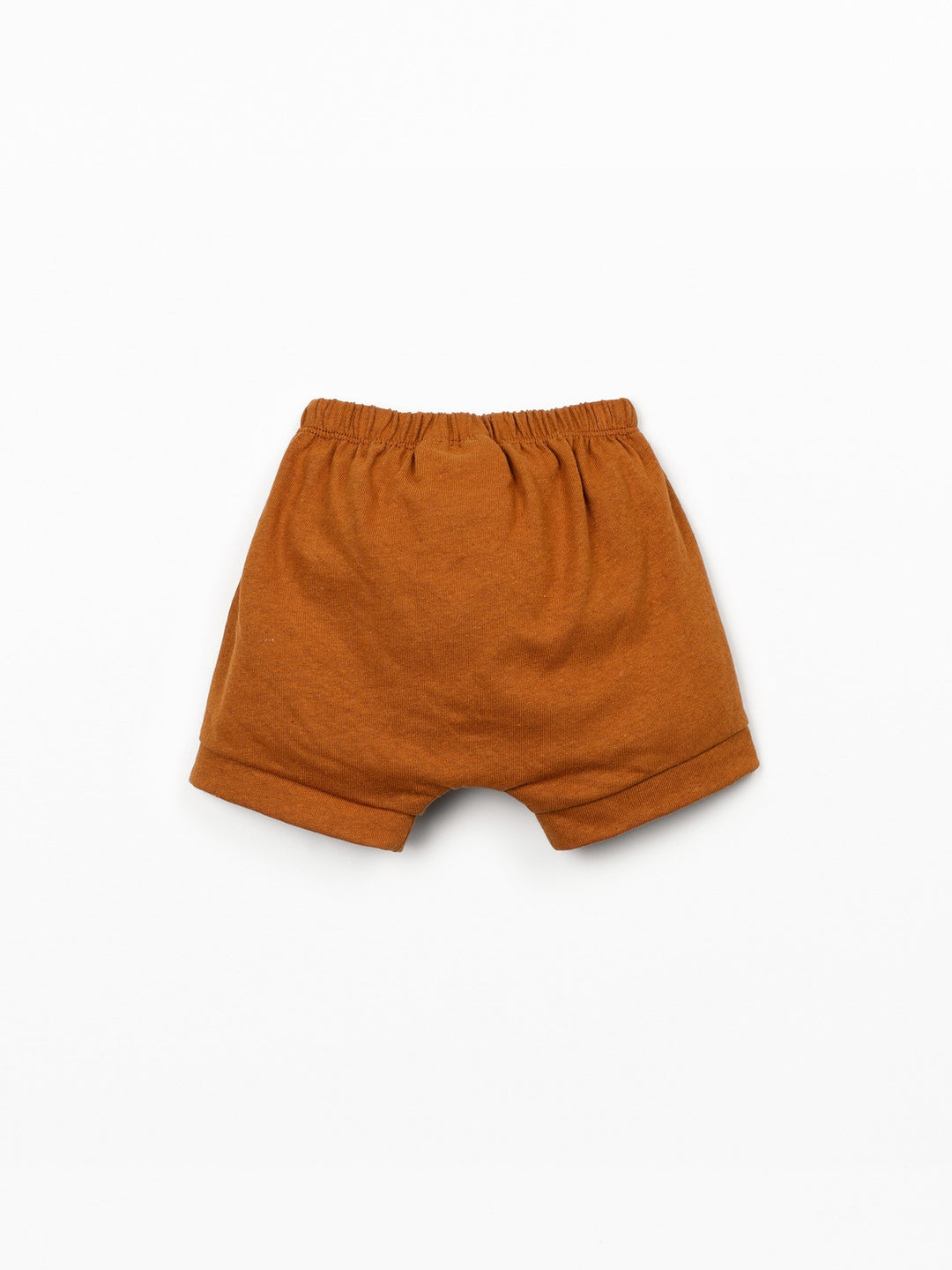 Baby boy organic cotton and linen shorts in cinnamon brown by Play Up