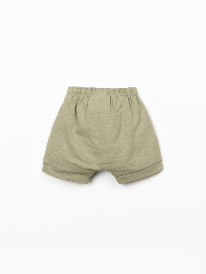 Baby boy organic cotton and linen shorts in cinnamon brown by Play Up
