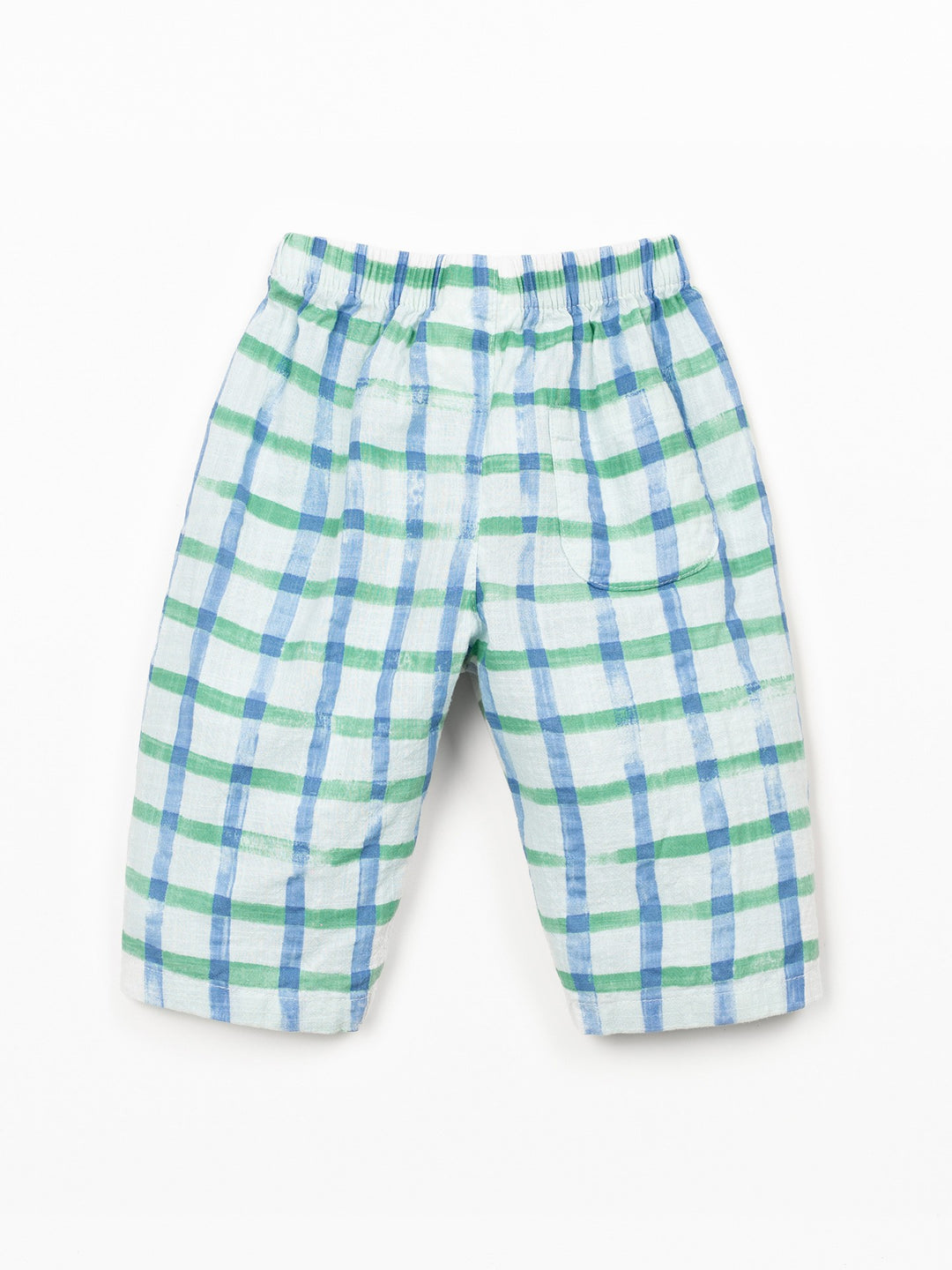 Baby check trousers in breathable natural fibers with elastic waistband