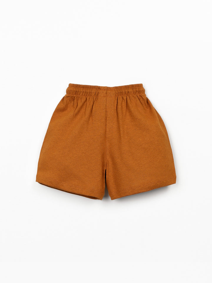 Boys cinnamon brown linen blend shorts with elastic waistband by Play Up