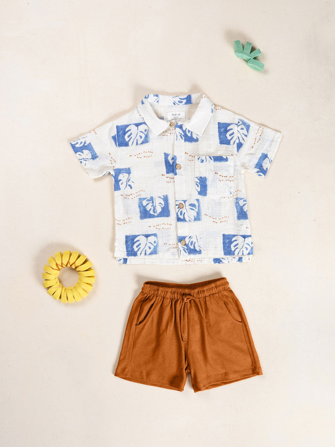 Boys cinnamon brown linen blend shorts with elastic waistband by Play Up