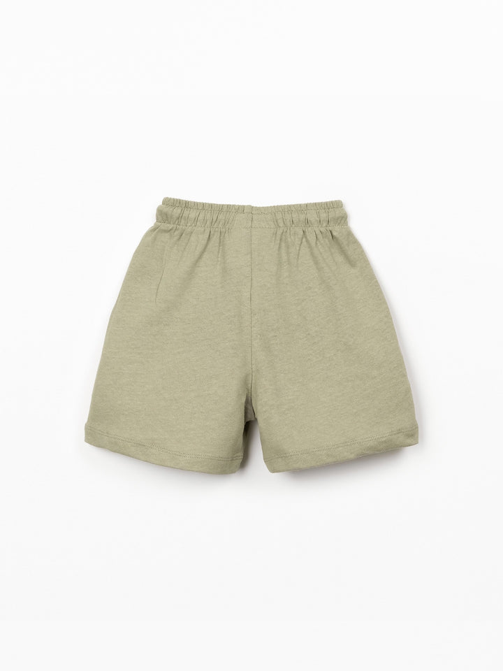 Boys cinnamon brown linen blend shorts with elastic waistband by Play Up
