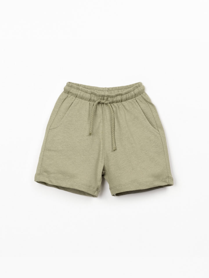 Boys cinnamon brown linen blend shorts with elastic waistband by Play Up