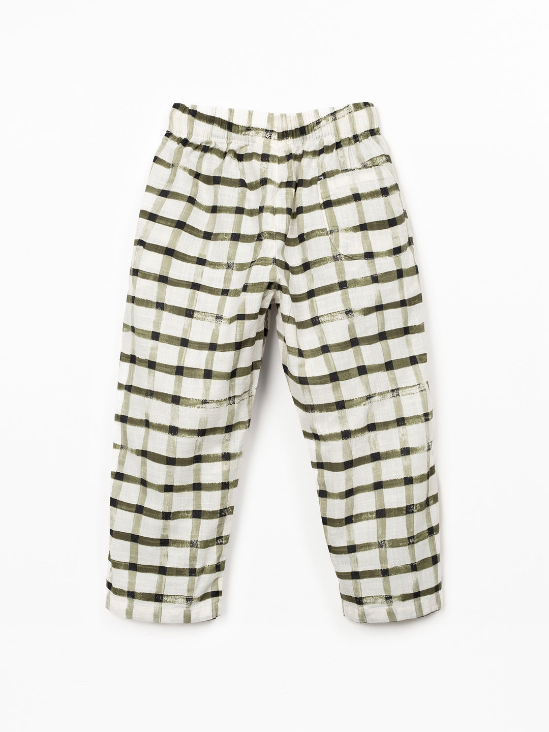 boy check trousers in breathable natural fibers with elastic waistband