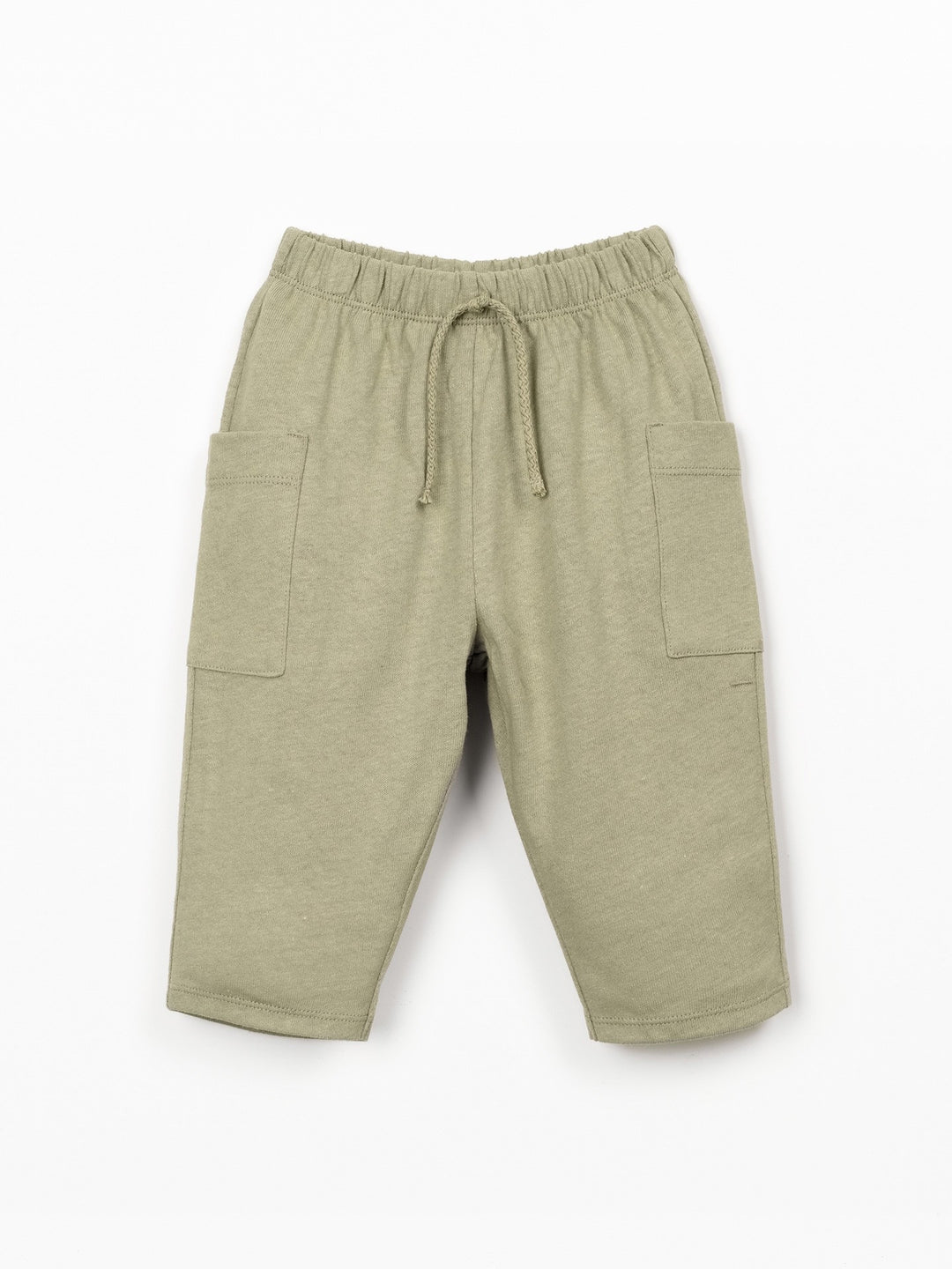 Boys organic cotton and linen blend trousers in warm green with relaxed fit and side pockets