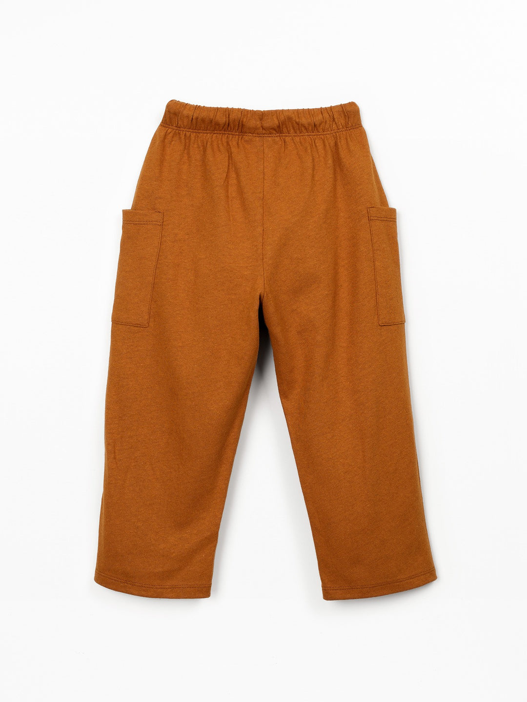 Boys organic cotton and linen blend trousers in warm brown with relaxed fit and side pockets