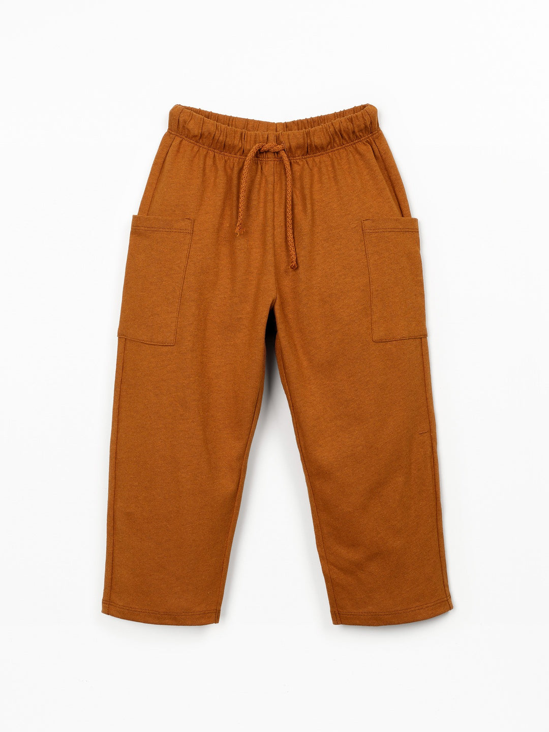 Boys organic cotton and linen blend trousers in warm brown with relaxed fit and side pockets