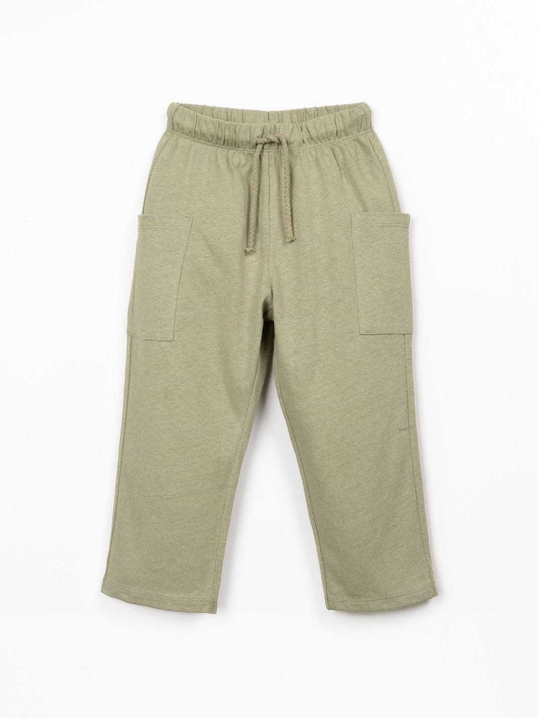 Boys organic cotton and linen blend trousers in warm green with relaxed fit and side pockets