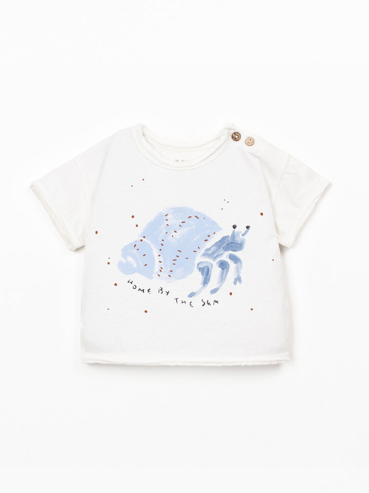Baby boy printed organic cotton T-shirt by Play Up in soft natural colour