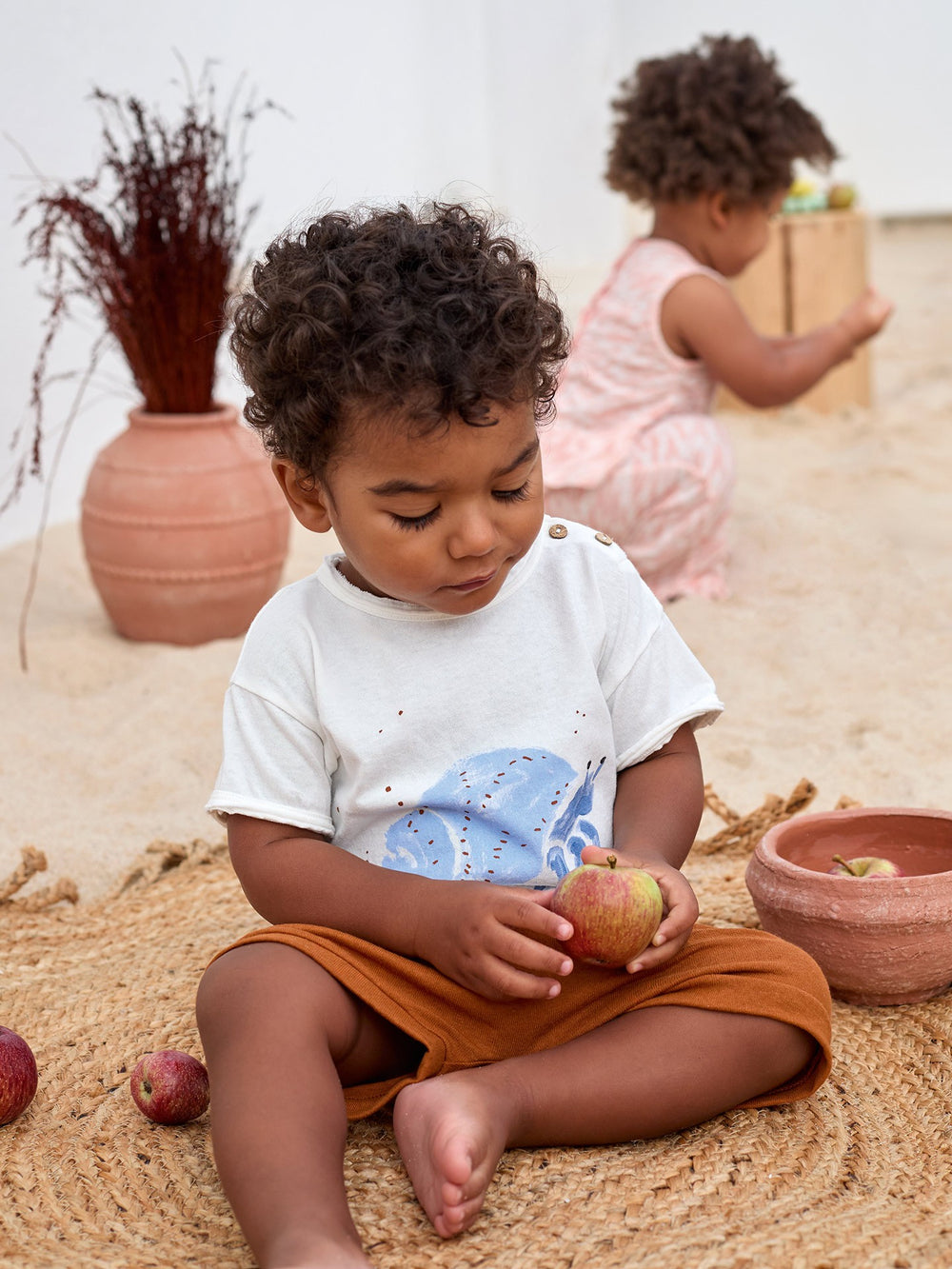Baby boy printed organic cotton T-shirt by Play Up in soft natural colour