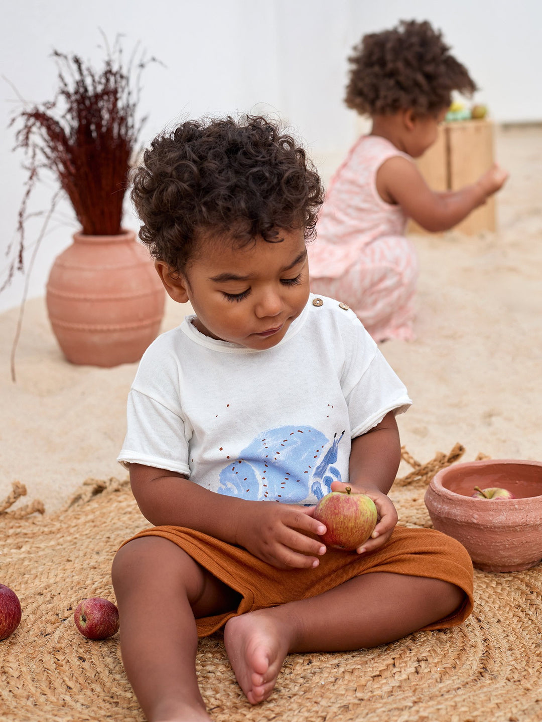 Baby boy printed organic cotton T-shirt by Play Up in soft natural colour