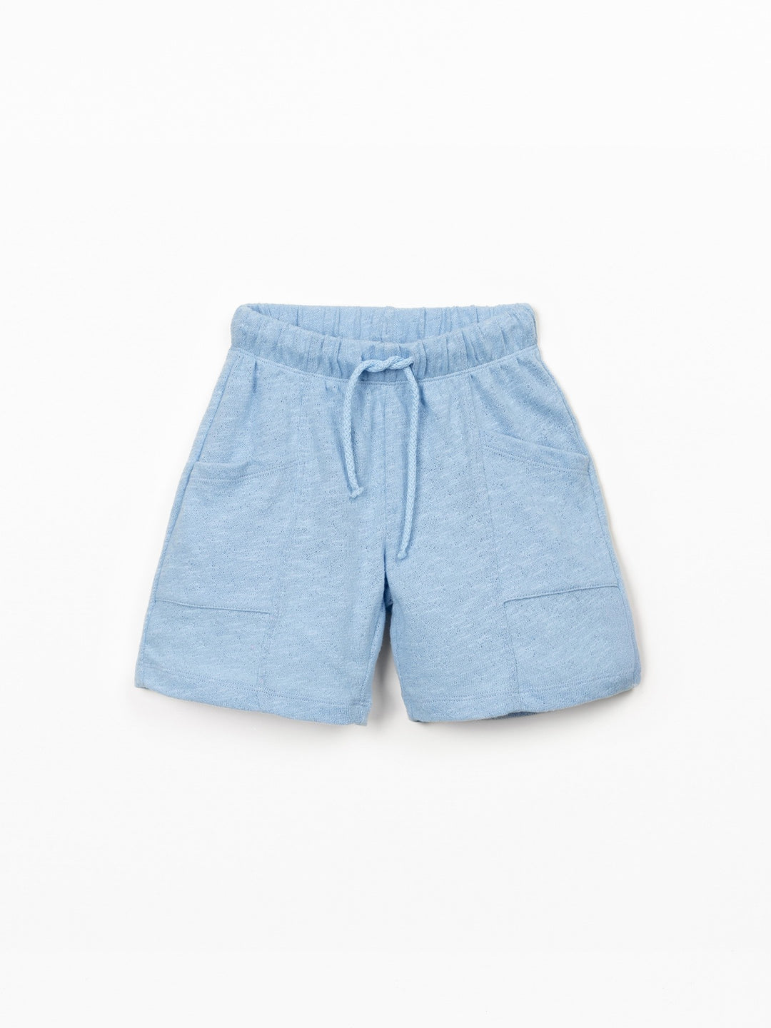 Boy organic cotton light blue shorts with elastic waistband and relaxed fit
