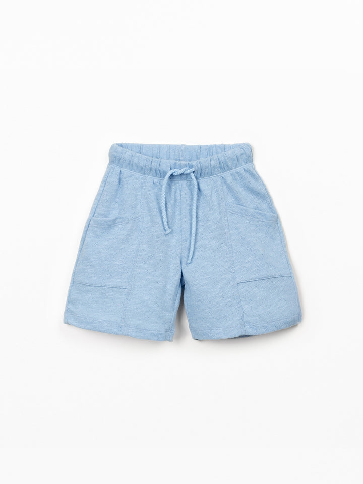 Boy organic cotton light blue shorts with elastic waistband and relaxed fit