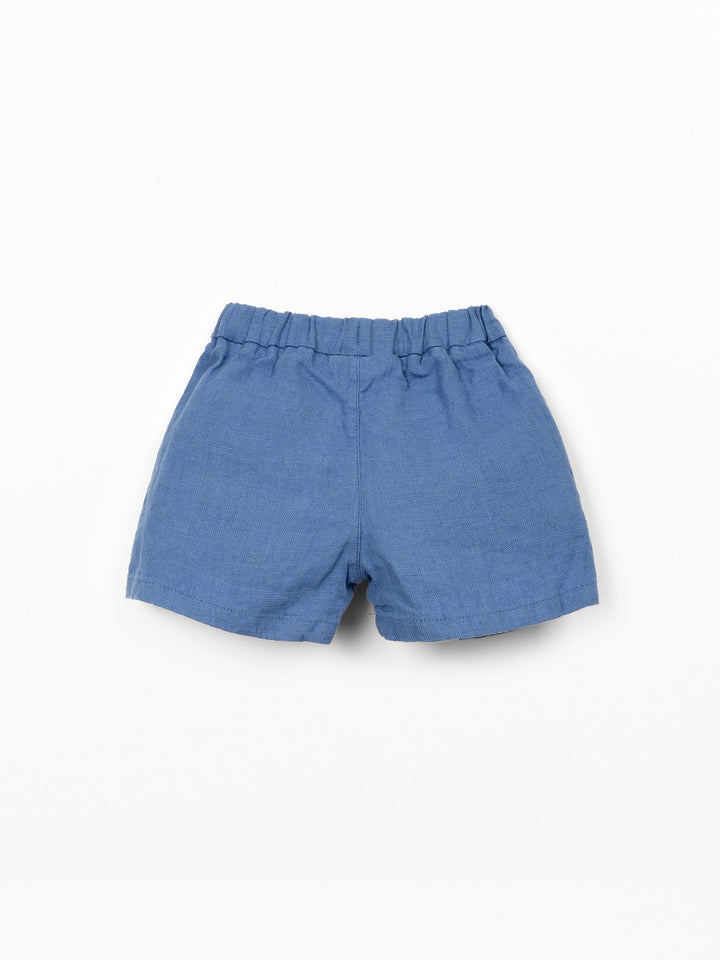 Baby boy blue linen shorts with elastic waistband by Play Up