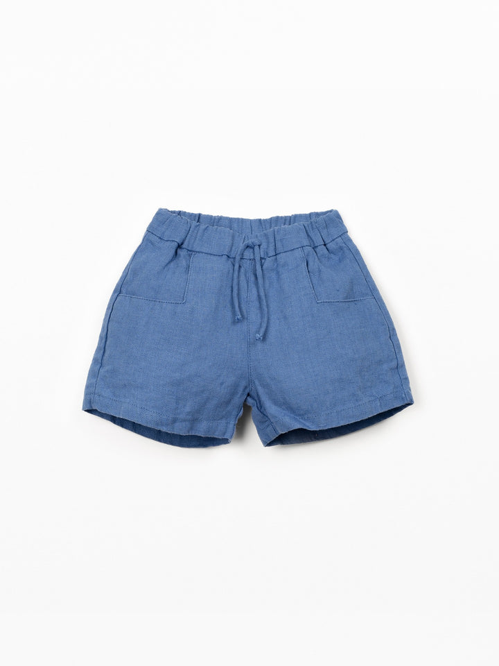 Baby boy blue linen shorts with elastic waistband by Play Up