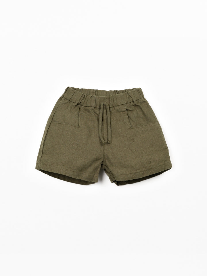 Baby boy blue linen shorts with elastic waistband by Play Up