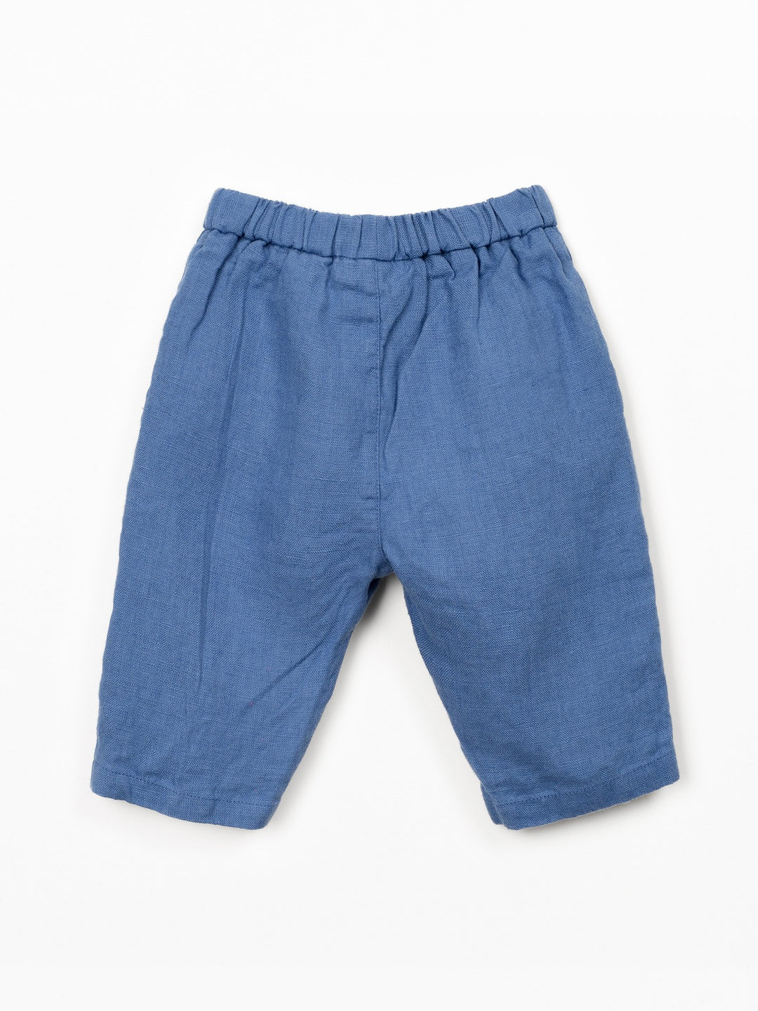 Blue linen baby trousers with elastic waistband by Play Up