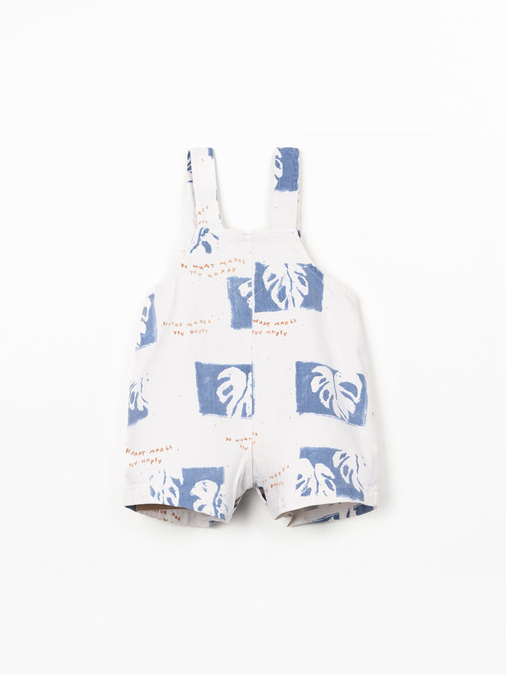 Baby boy cotton twill jumpsuit with blue palm print and coconut buttons by Play Up