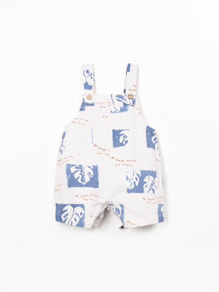 Baby boy cotton twill jumpsuit with blue palm print and coconut buttons by Play Up