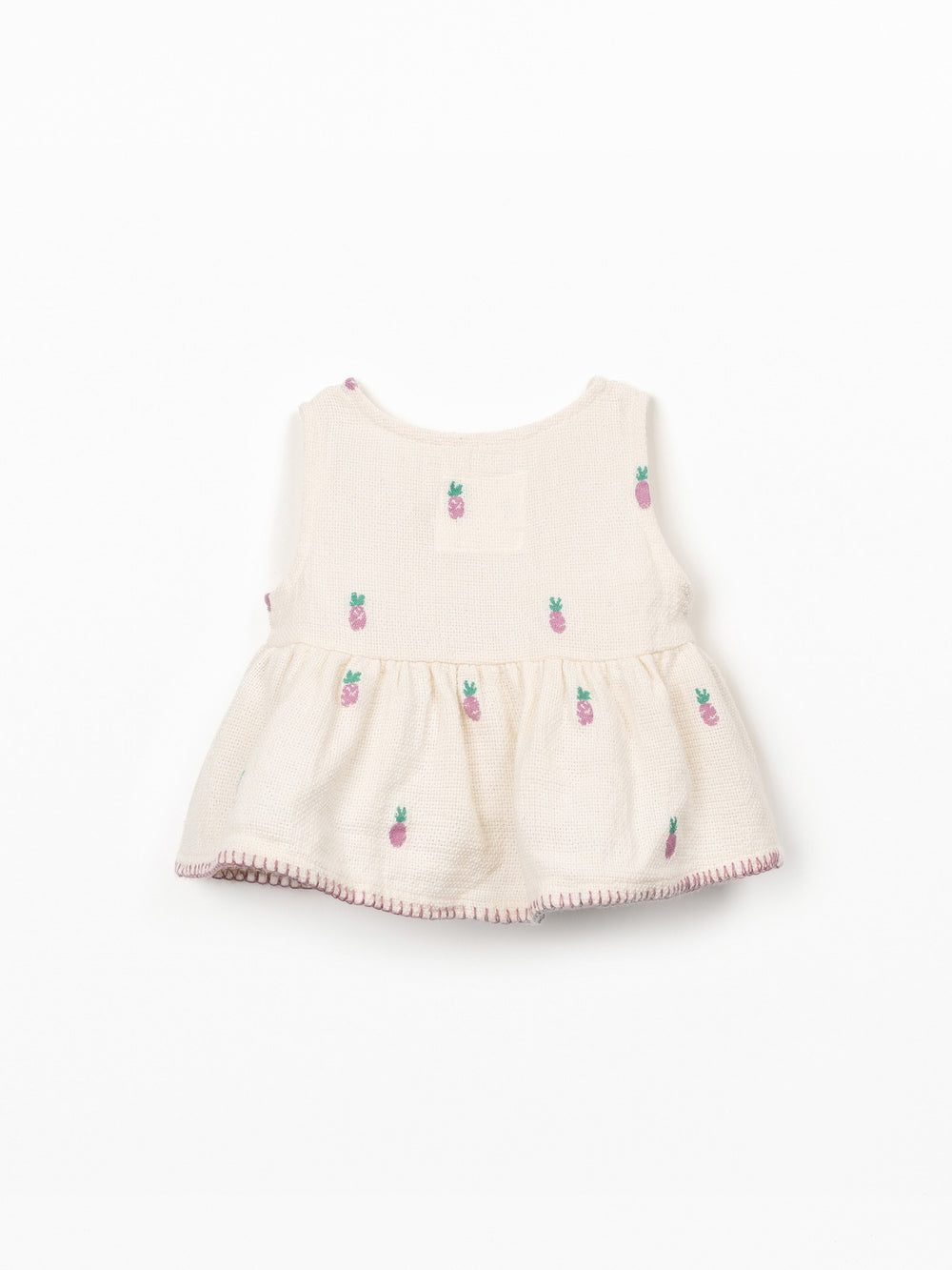 Baby girl textured pineapple print top in soft cream cotton with wooden buttons
