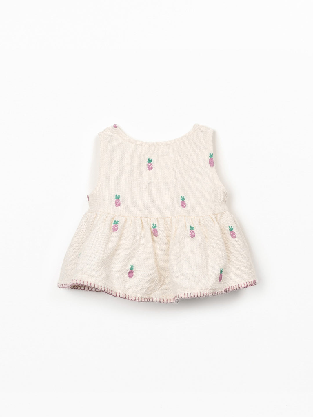 Baby girl textured pineapple print top in soft cream cotton with wooden buttons