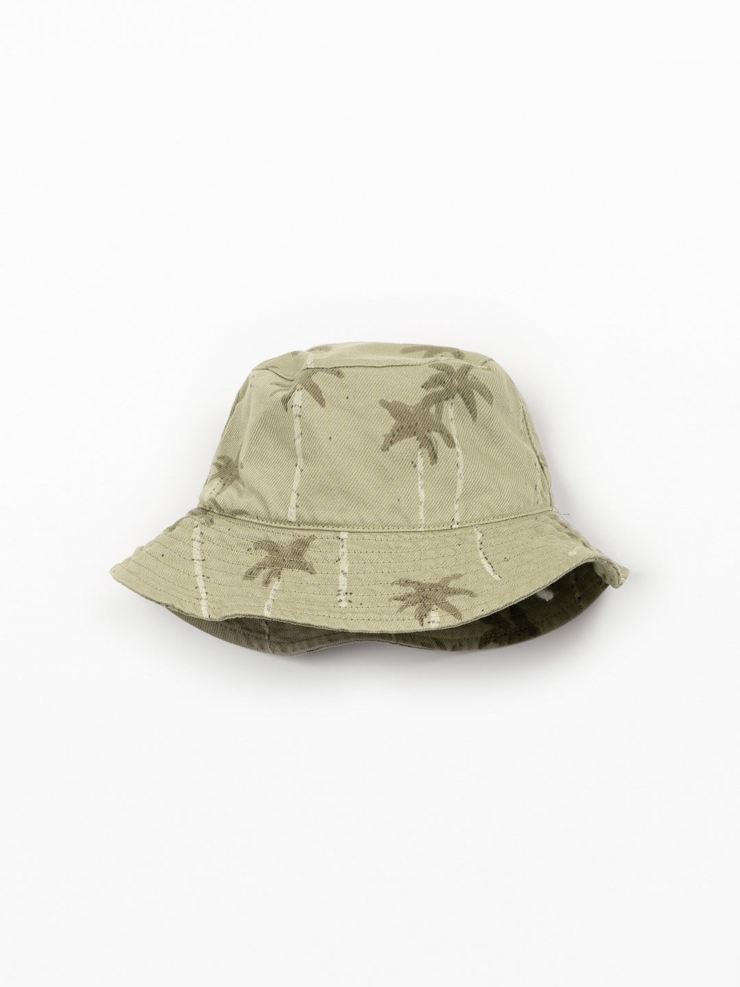 Baby bucket hat with palm tree print in soft sage green cotton