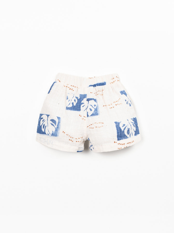 Baby shorts with blue monstera print by Play Up