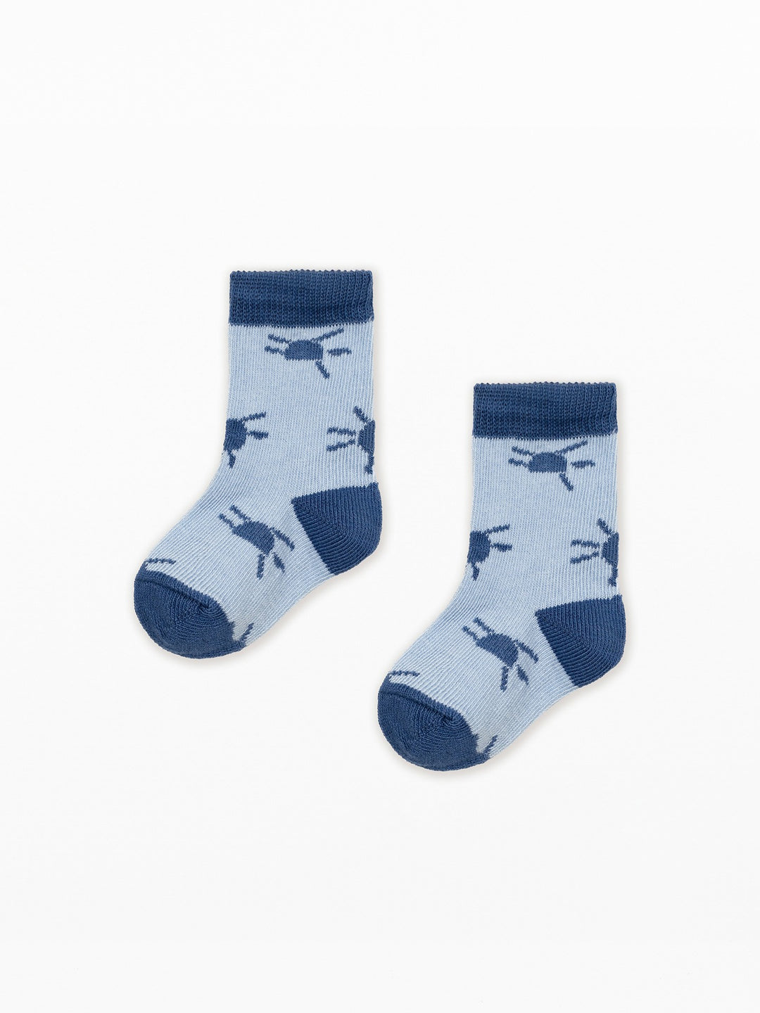 Organic cotton baby socks with playful crab pattern in soft blue and green tones
