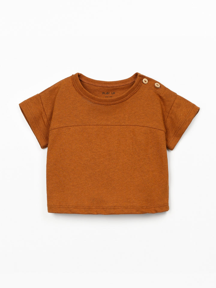 Boys organic cotton and linen rust brown T-shirt with front pocket