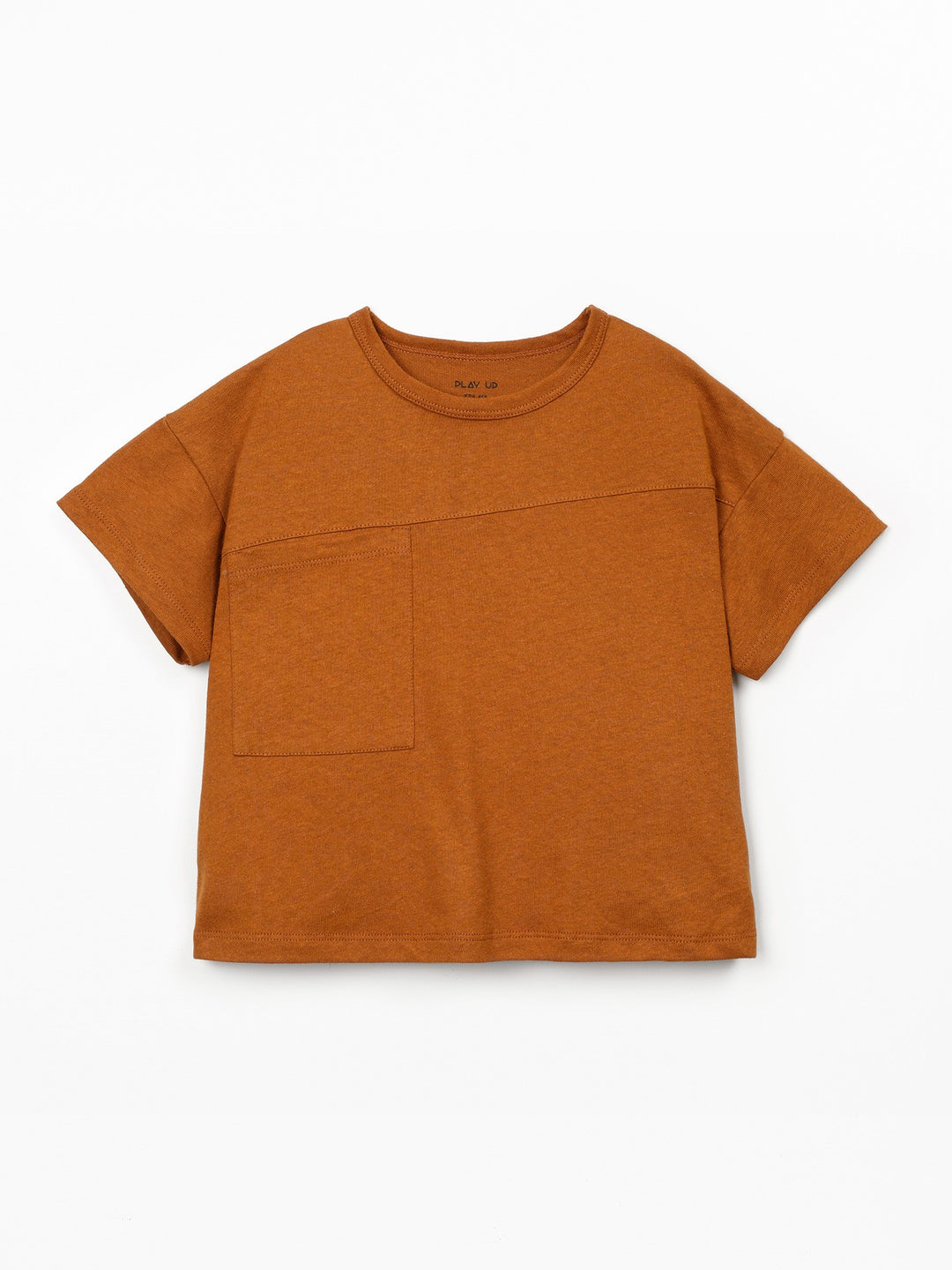 Boys organic cotton and linen rust brown T-shirt with front pocket